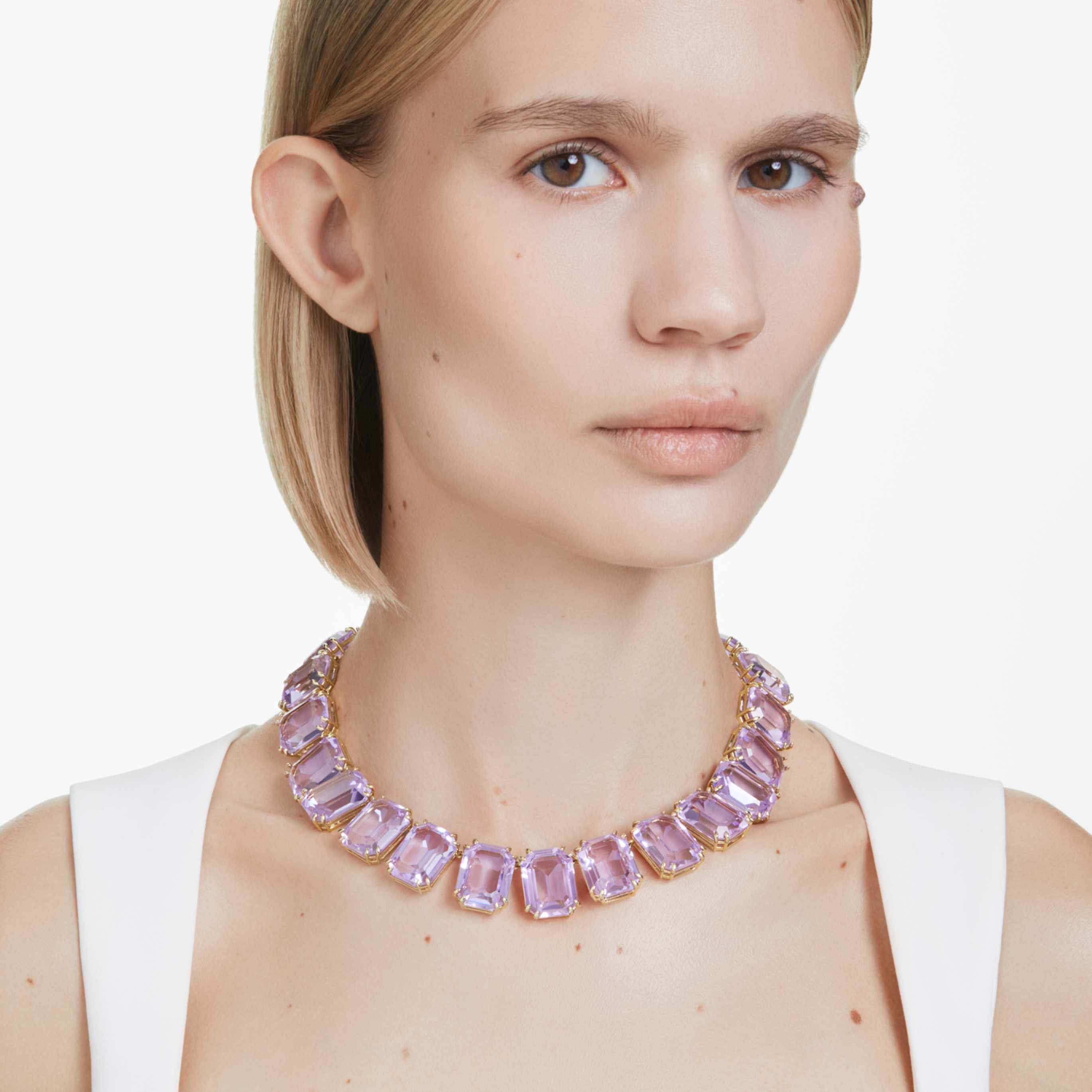 Swarovski Millenia necklace Oversized crystals, Octagon cut, Purple, 18K gold finish