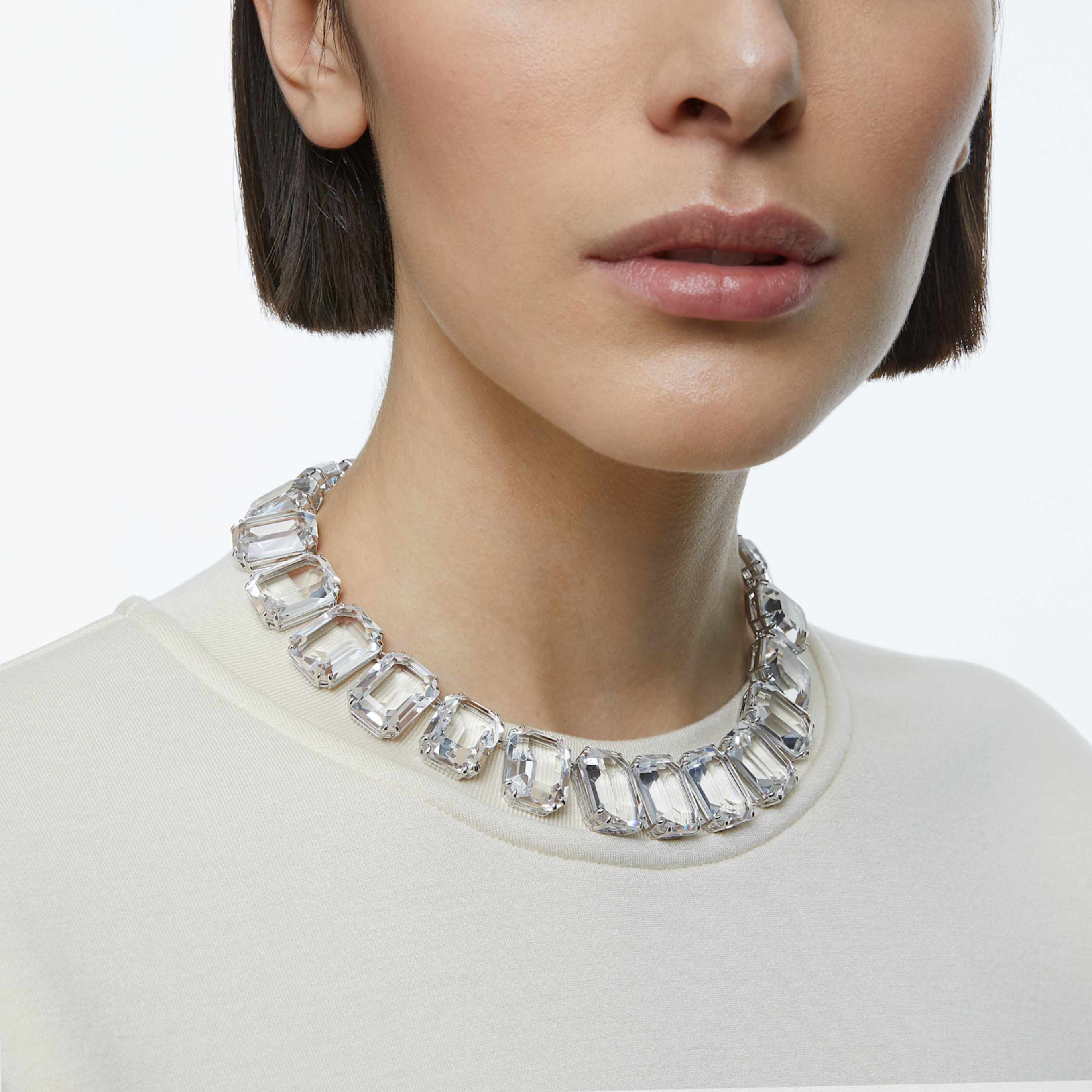 Swarovski Millenia necklace Oversized crystals, Octagon cut, White, Rhodium plated