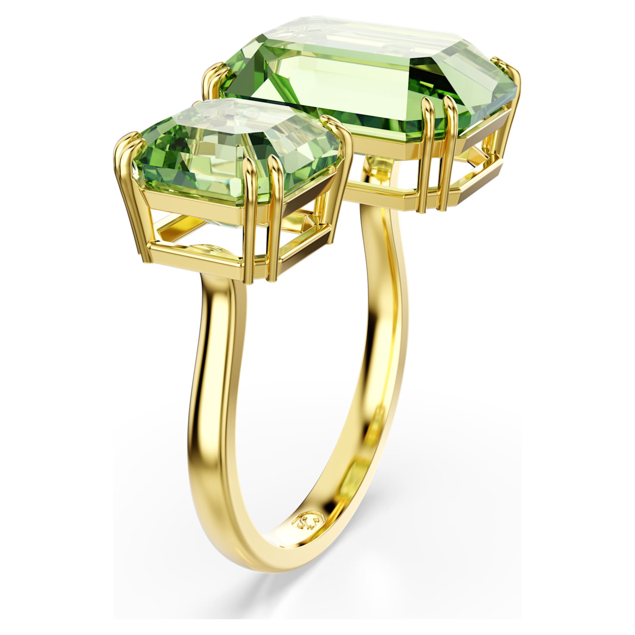 Swarovski Millenia open ring Octagon cut, Green, 18K gold finish