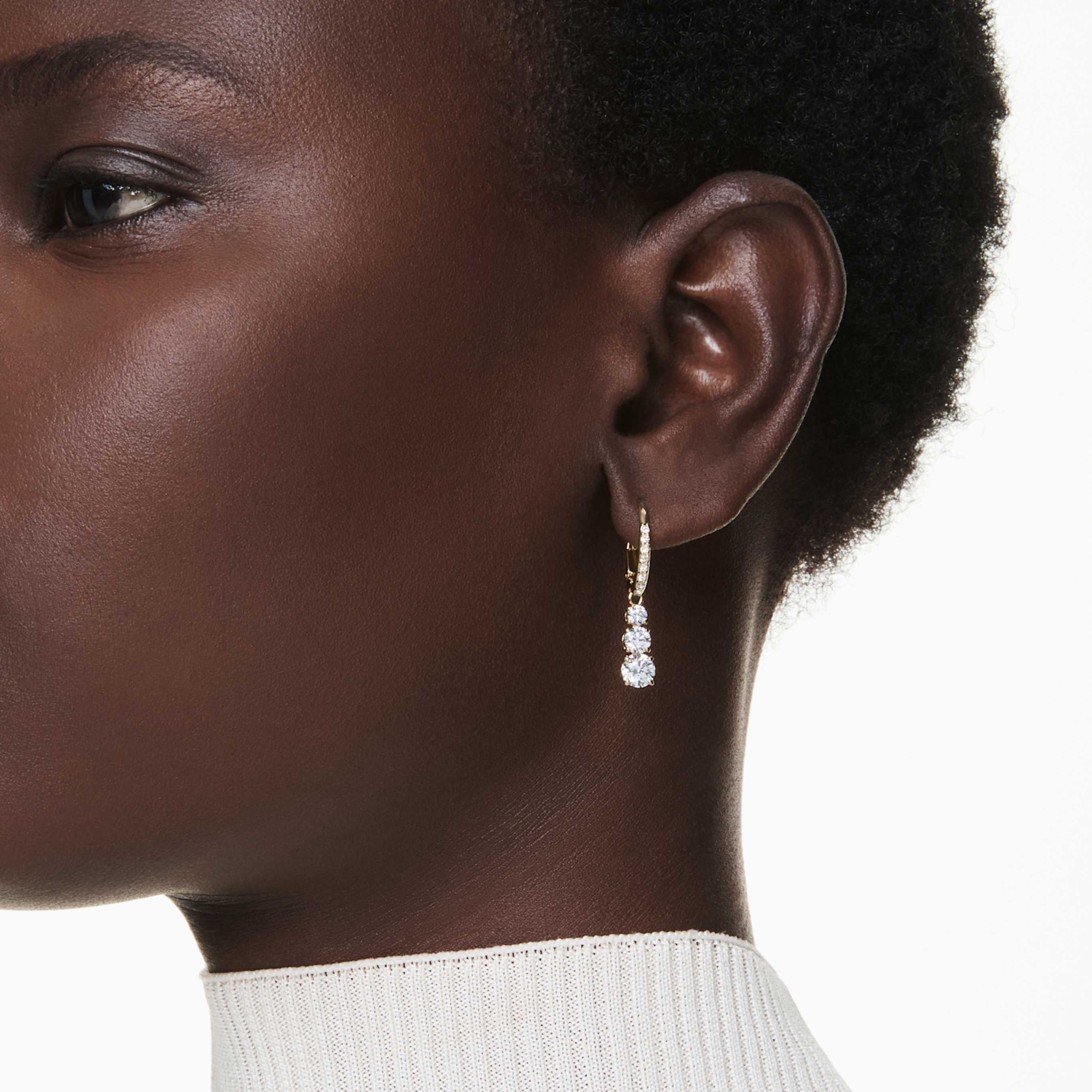 Swarovski Stilla Attract hoop earrings Round cut, White, 18K gold finish