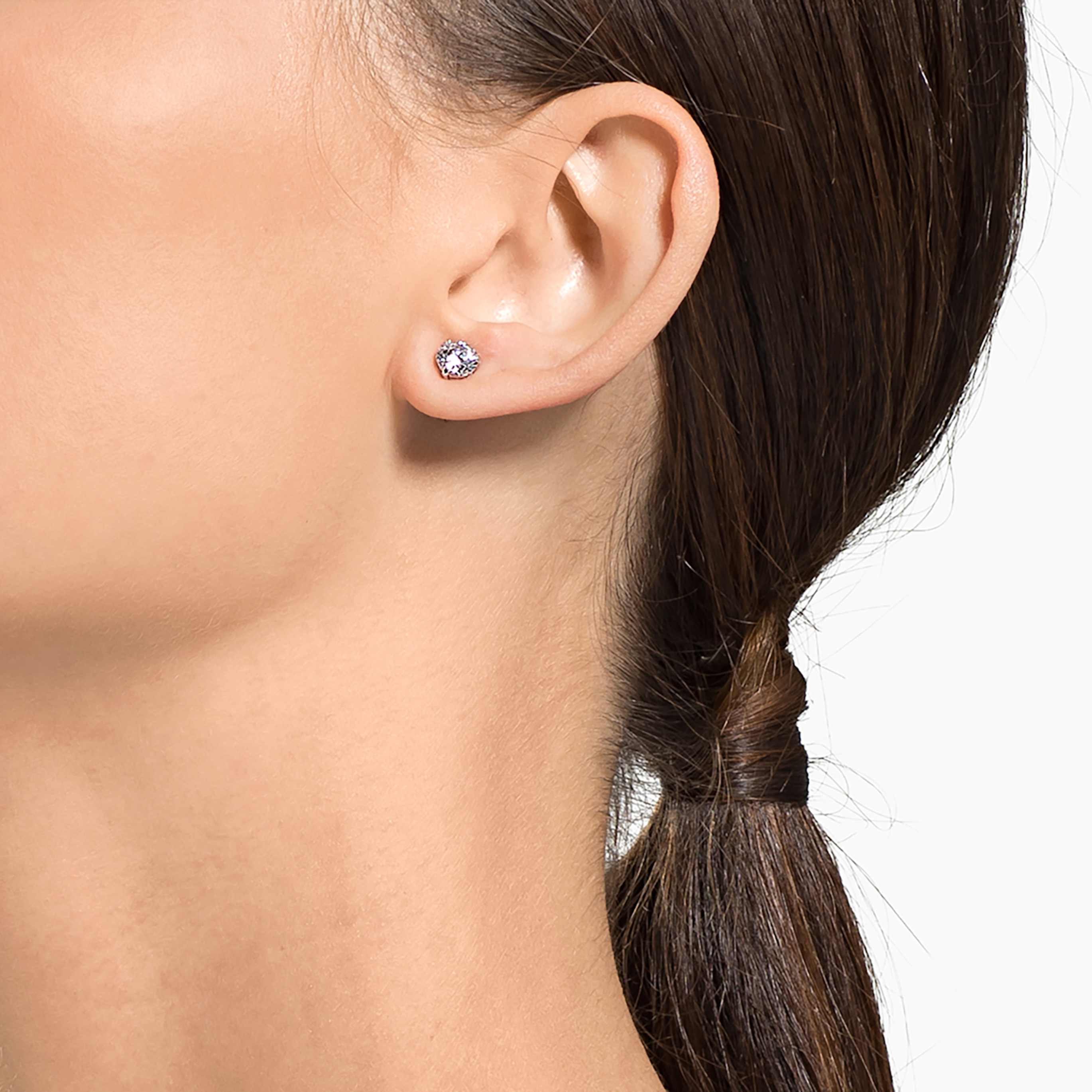 Swarovski Stilla Attract stud earrings Round cut, White, Rhodium plated