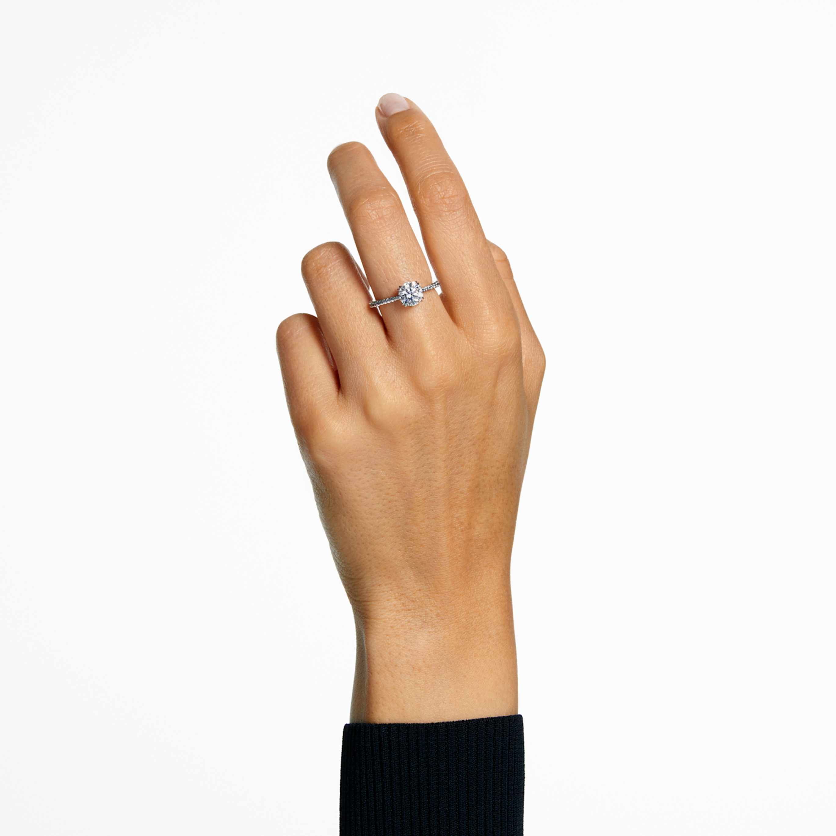 Swarovski Stilla cocktail ring Round cut, Pavé, White, 18K rose gold finish