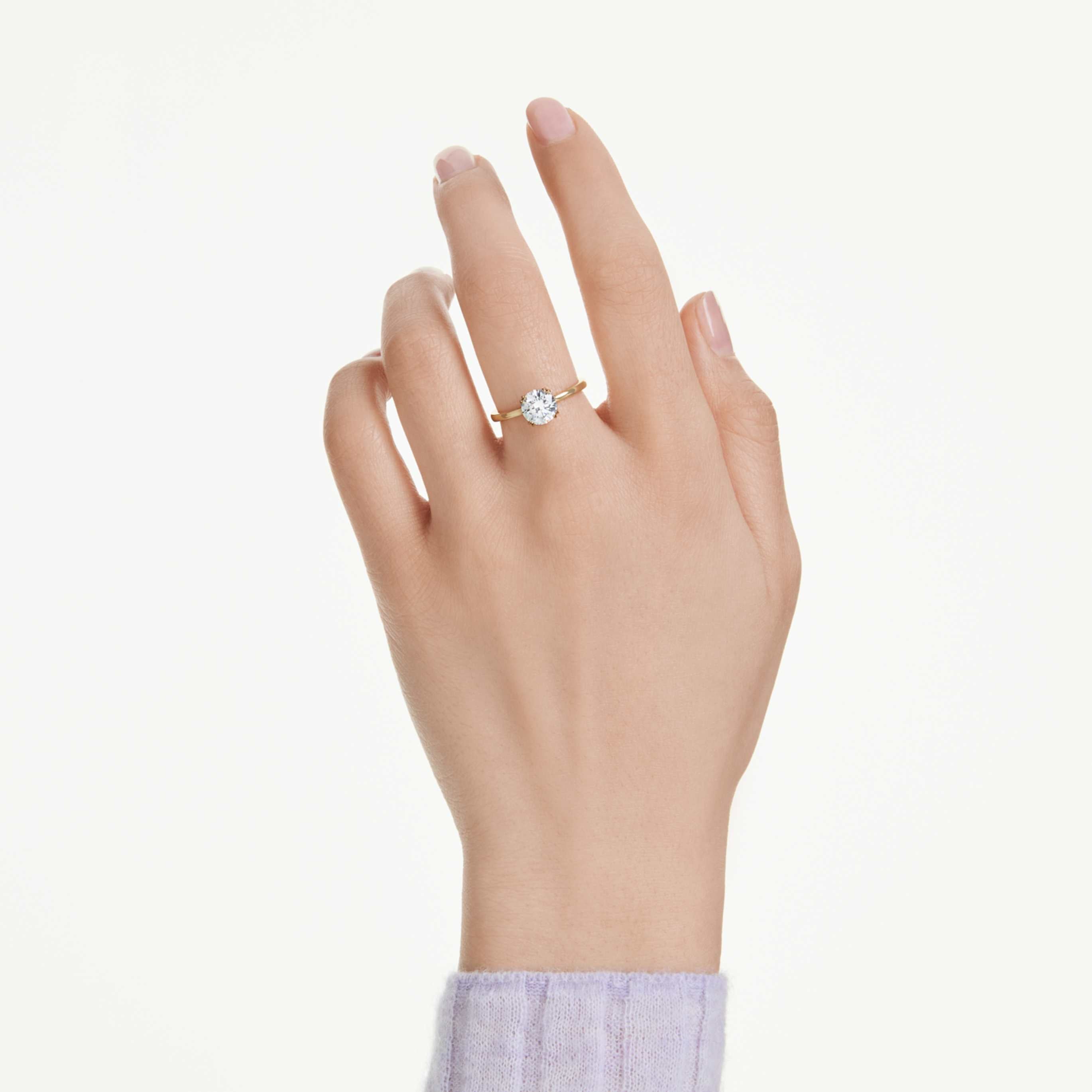 Swarovski Stilla cocktail ring Round cut, White, 18K gold finish