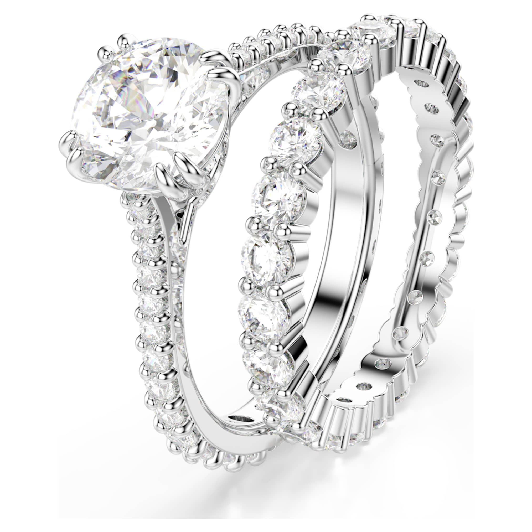 Swarovski Stilla ring Set (2), Round cut, White, Rhodium plated