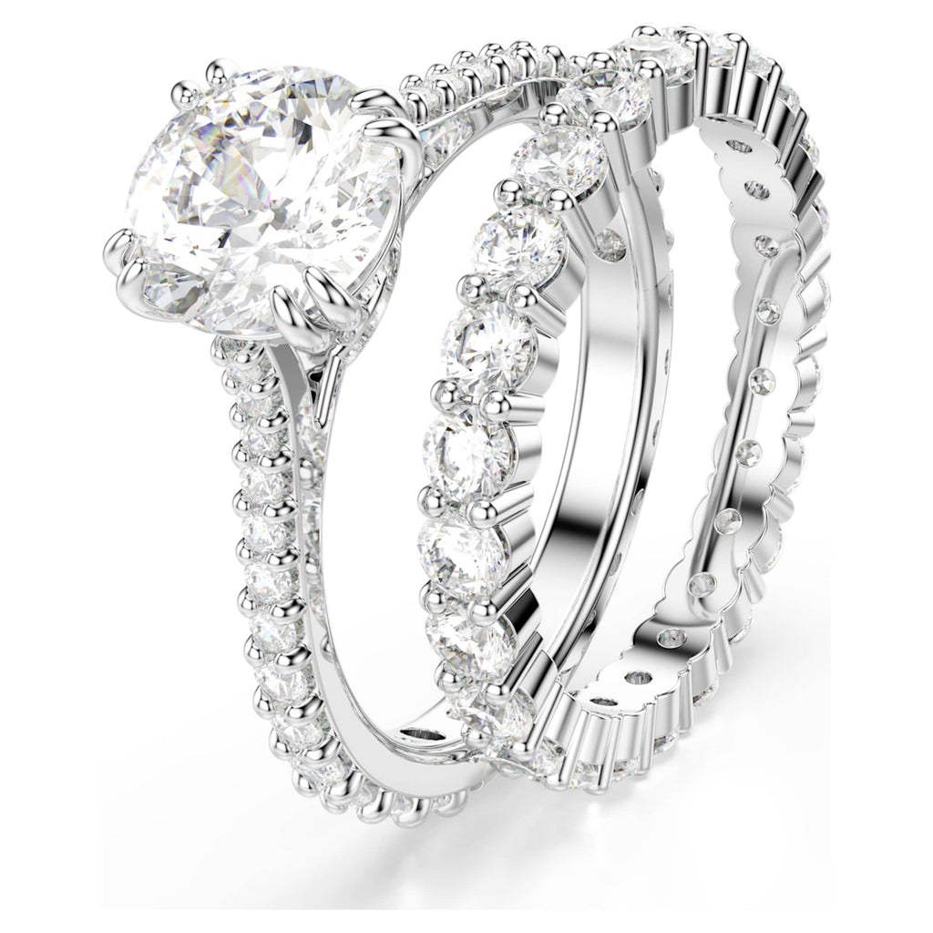 Swarovski Stilla ring Set (2), Round cut, White, Rhodium plated
