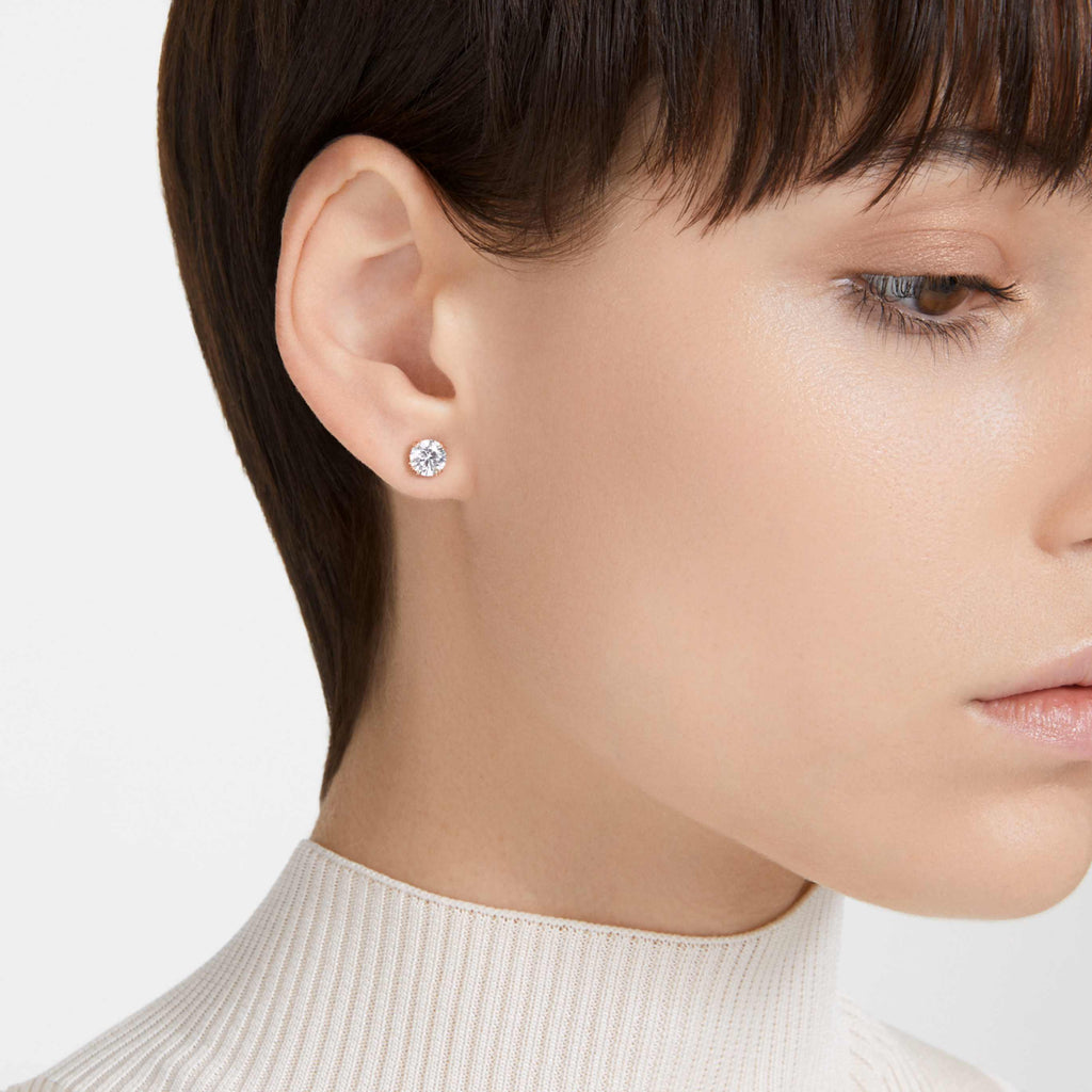 Swarovski Stilla stud earrings Round cut, White, 18K rose gold finish