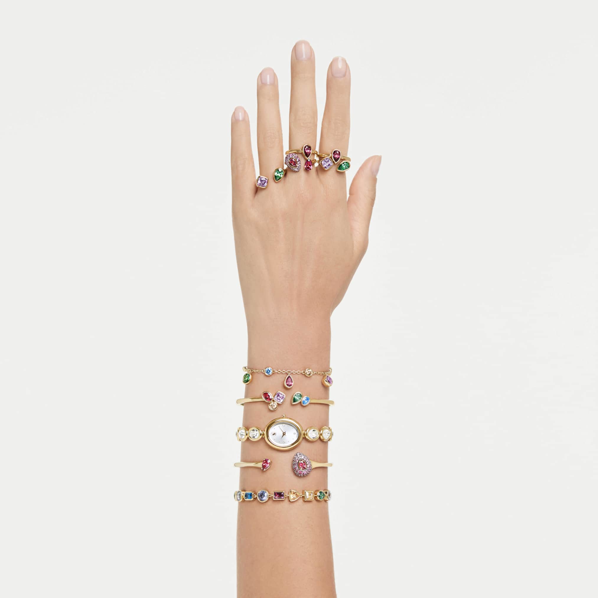 Swarovski Sublima bangle Pear cut, Red, 18K gold finish