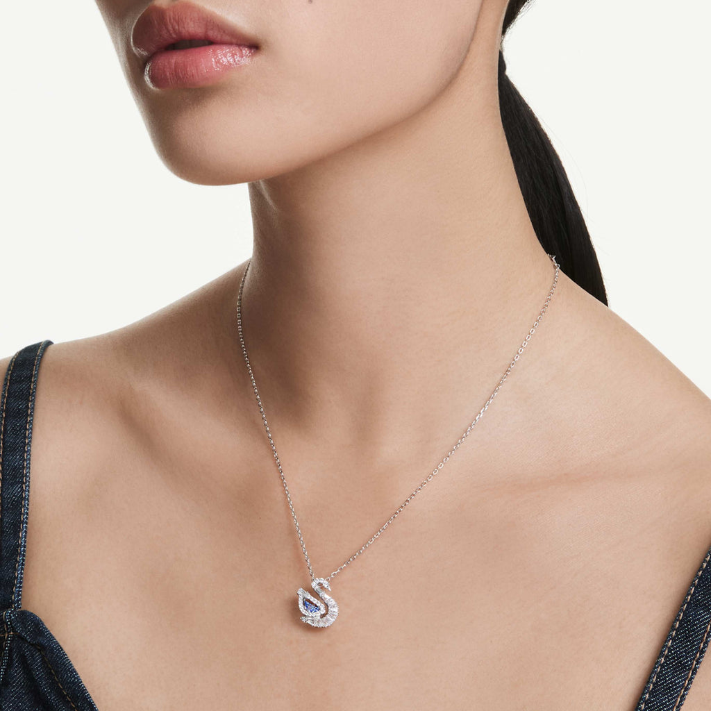 Swarovski Swan pendant Mixed cuts, Swan, Black, 18K rose gold finish
