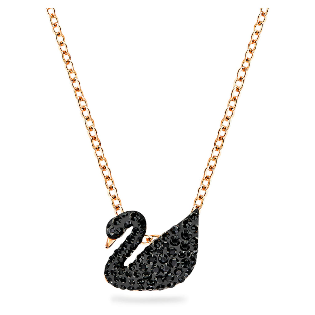 Swarovski Swan pendant Swan, Black, 18K rose gold finish