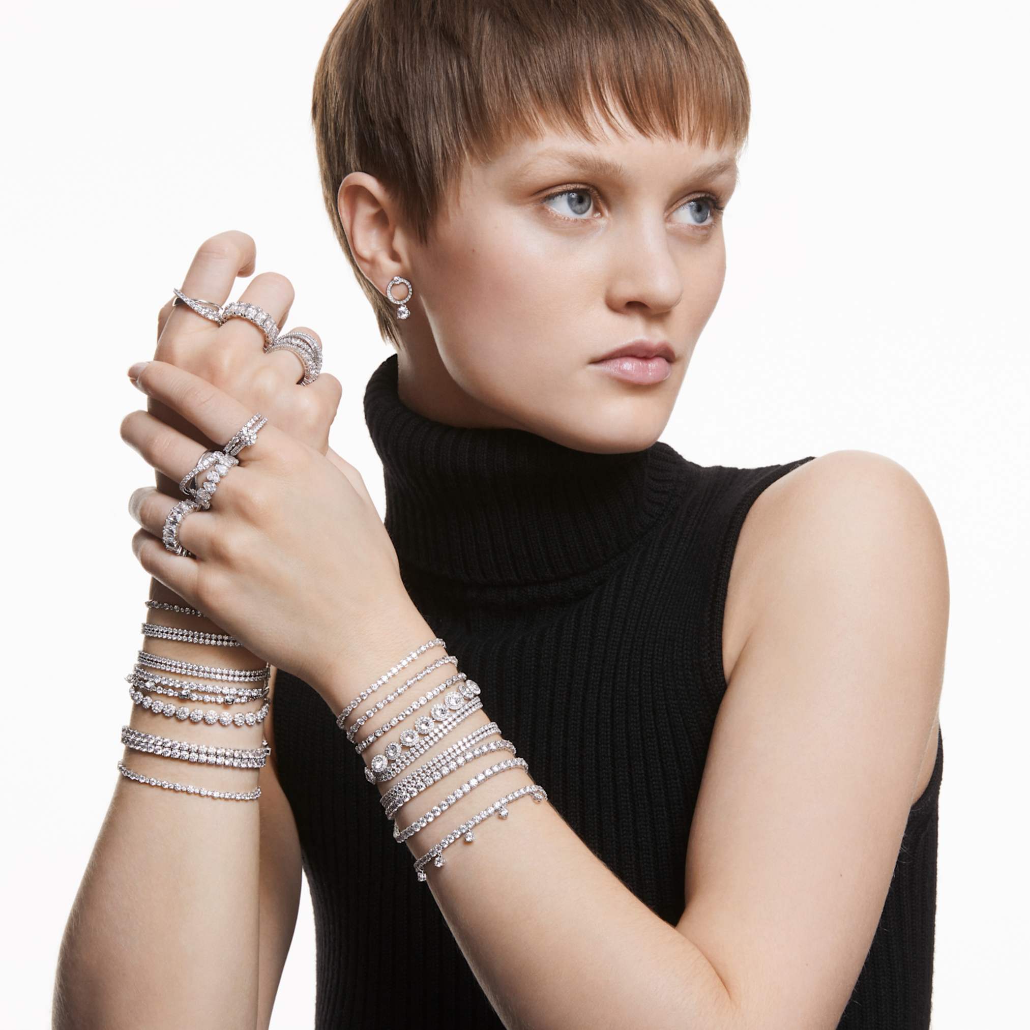 Swarovski Una Angelic bracelet Round cut, Small, White, Rhodium plated