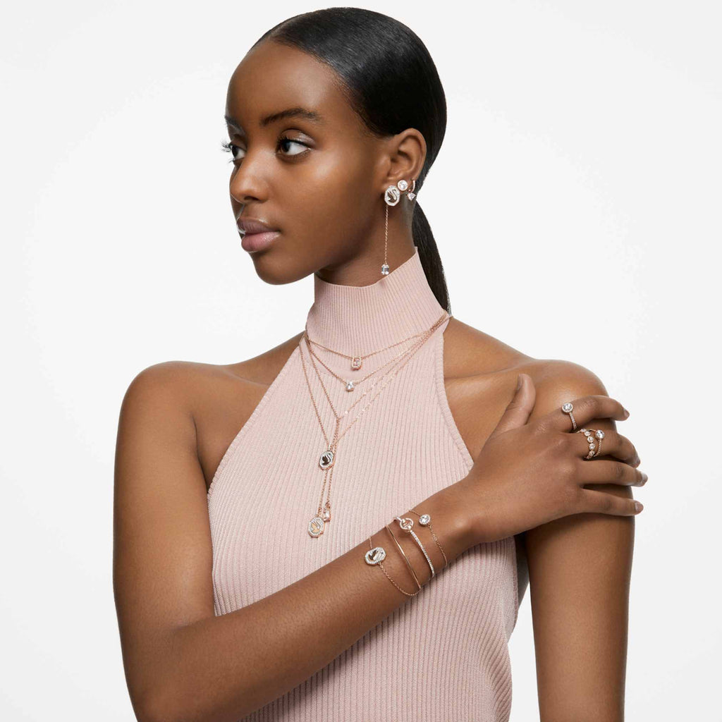 Swarovski Una Angelic cocktail ring Round cut, Pavé, White, 18K rose gold finish