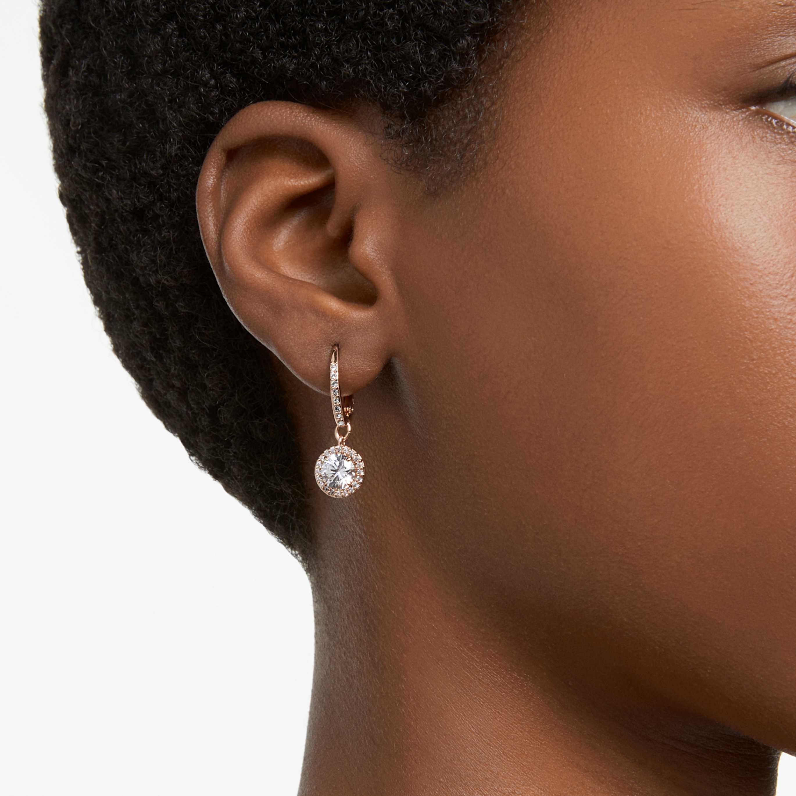 Swarovski Una Angelic drop earrings Round cut, Pavé, White, 18K rose gold finish