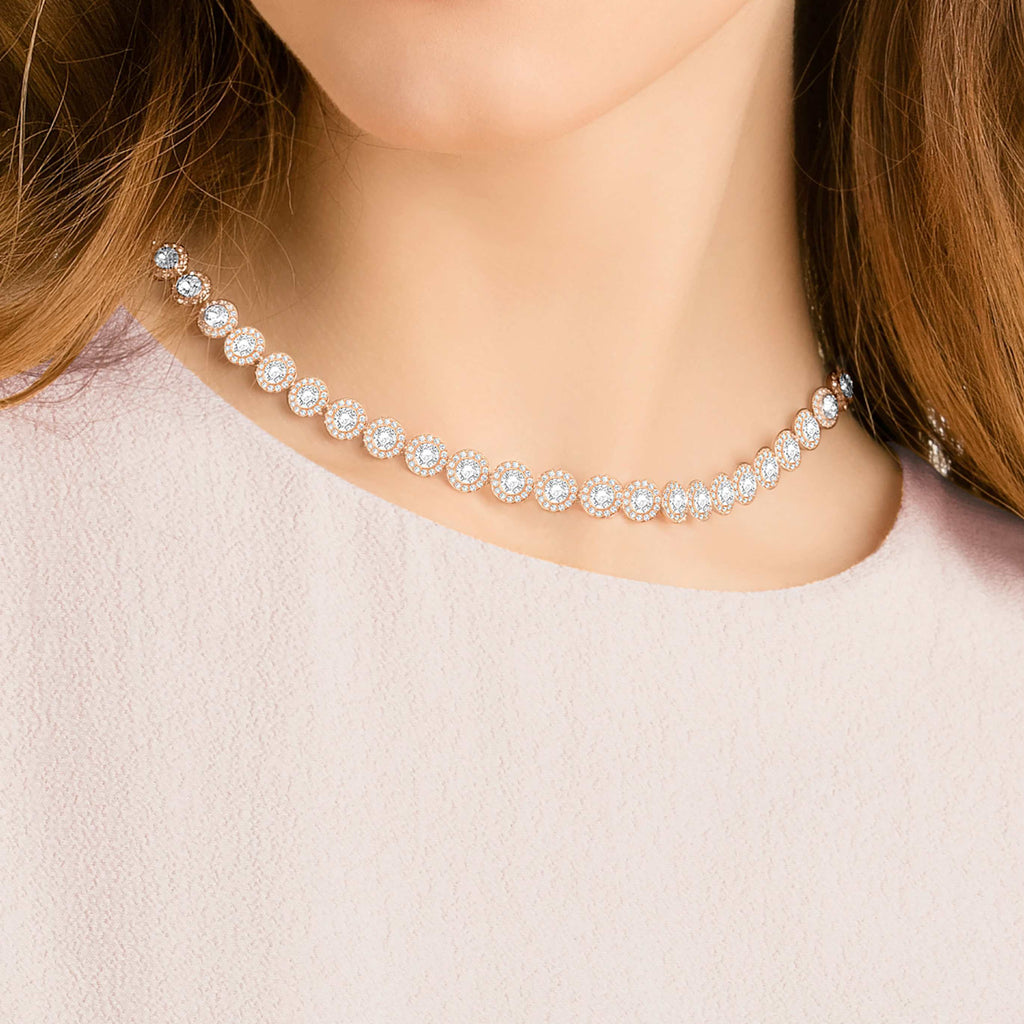 Swarovski Una Angelic necklace Round cut, Medium, White, 18K rose gold finish