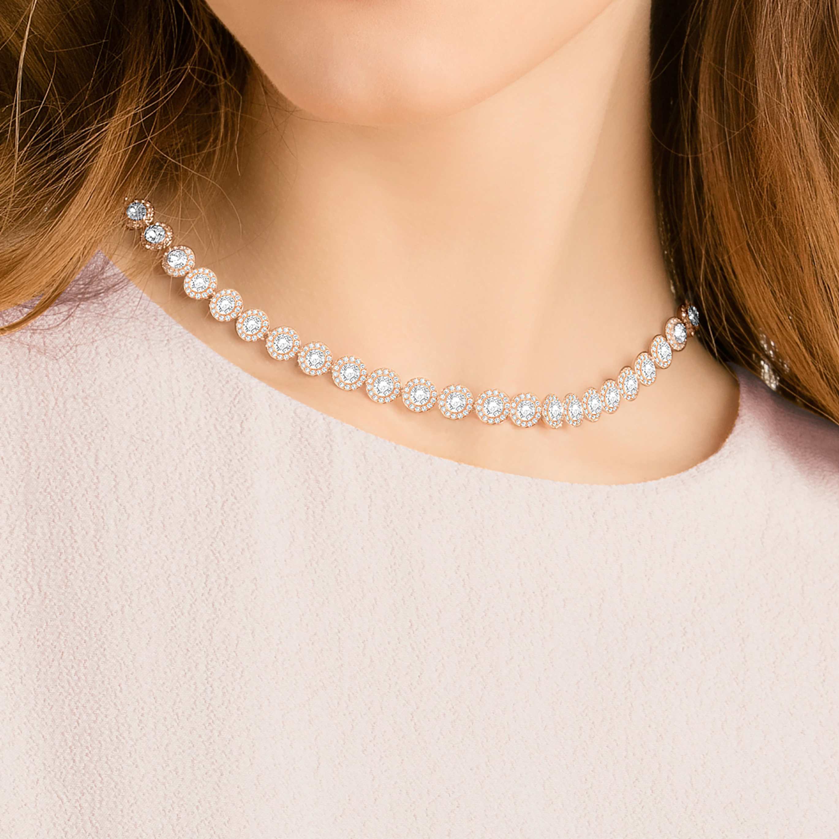 Swarovski Una Angelic necklace Round cut, Medium, White, 18K rose gold finish