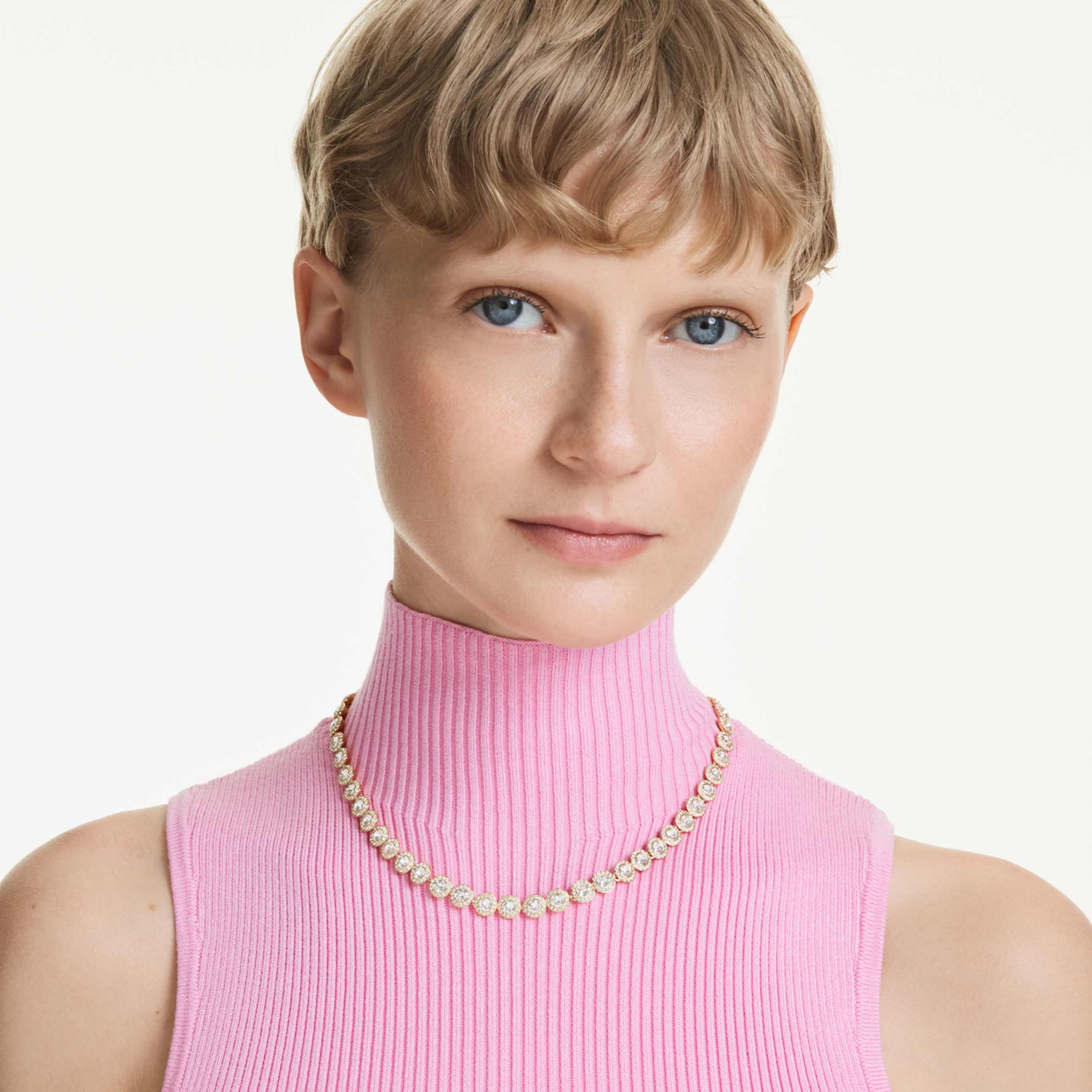 Swarovski Una Angelic necklace Round cut, Medium, White, 18K rose gold finish
