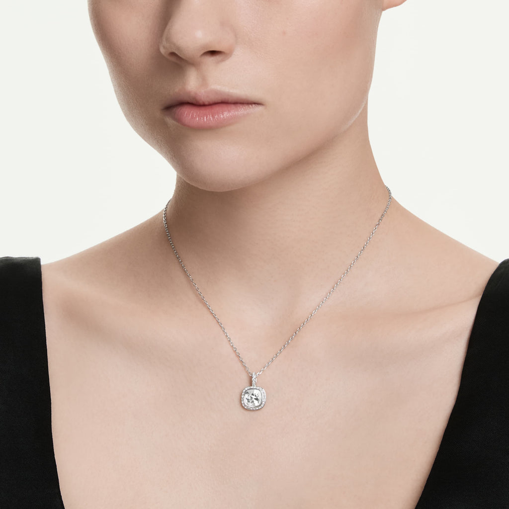 Swarovski Una Angelic pendant Cushion cut, White, Rhodium plated