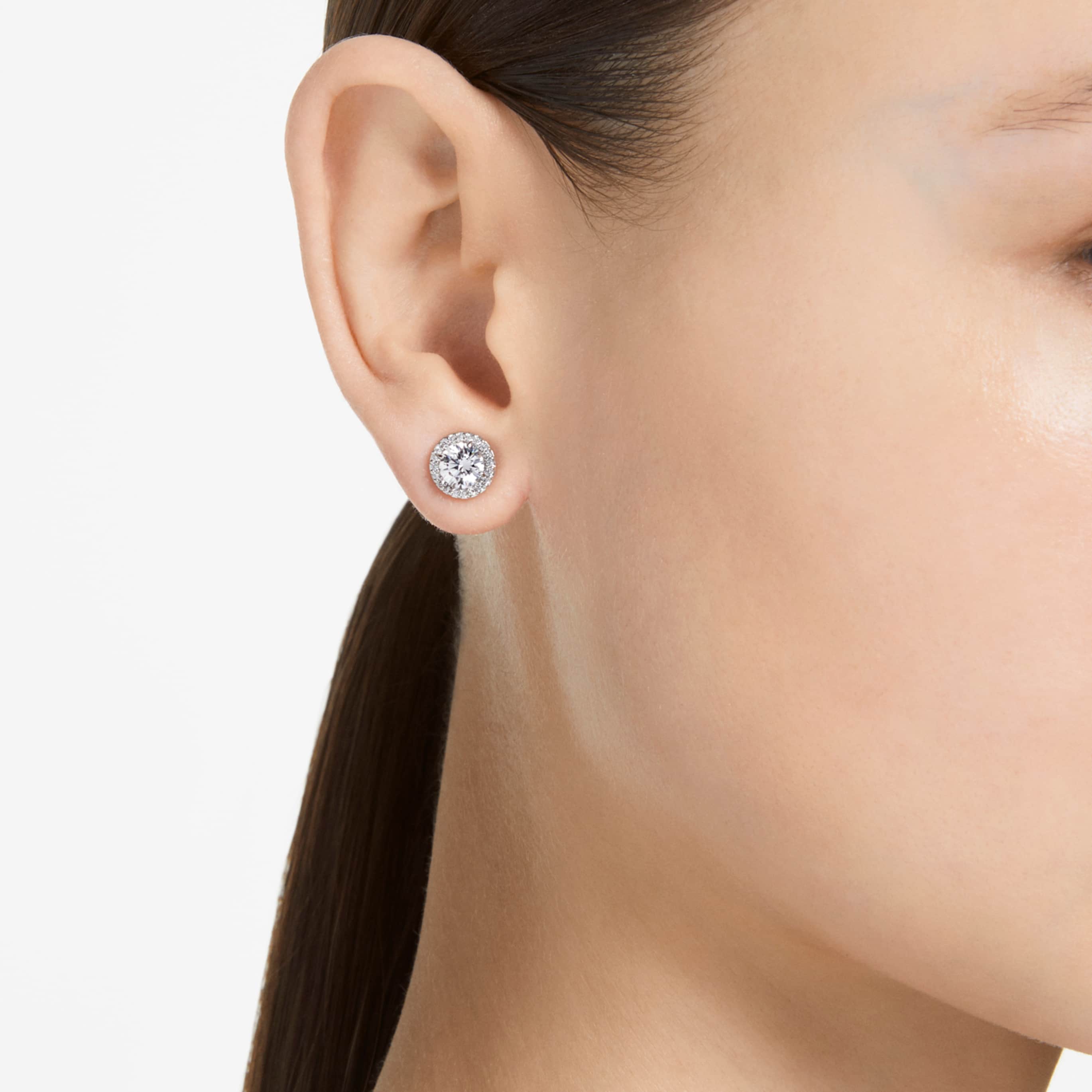 Swarovski Una Angelic stud earrings Round cut, Pavé, White, 18K rose gold finish