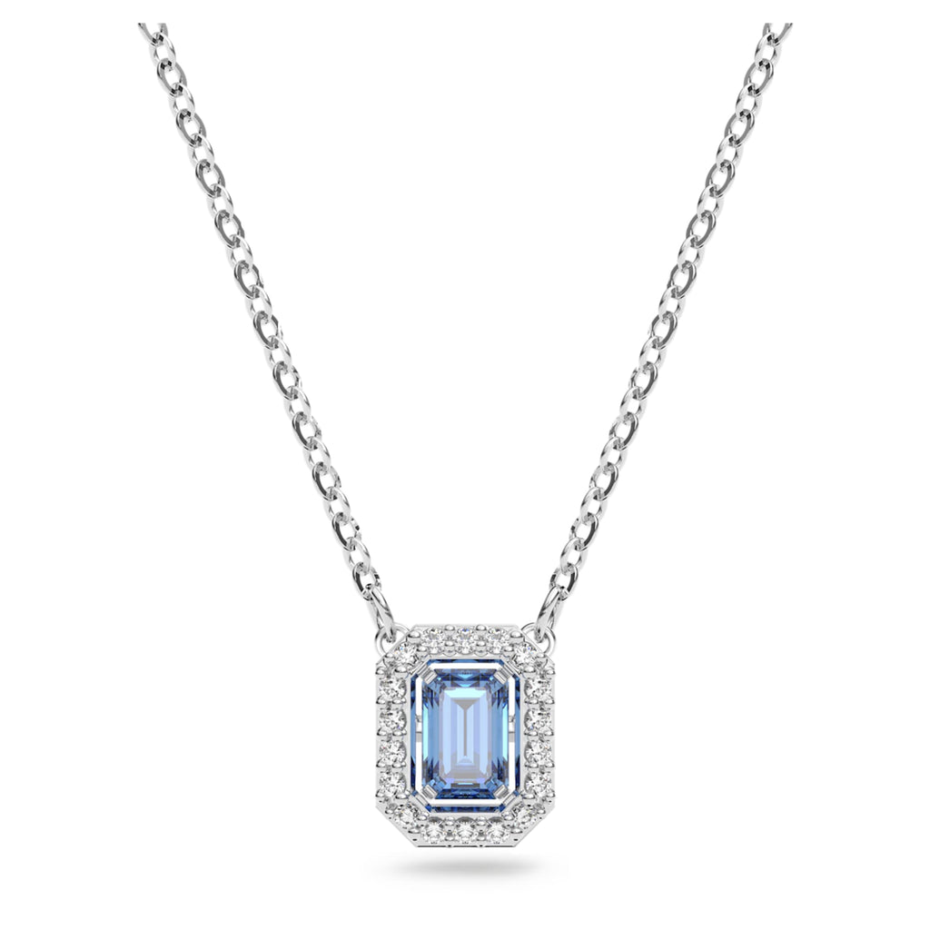 Swarovski Una necklace Octagon cut, Blue, Rhodium plated