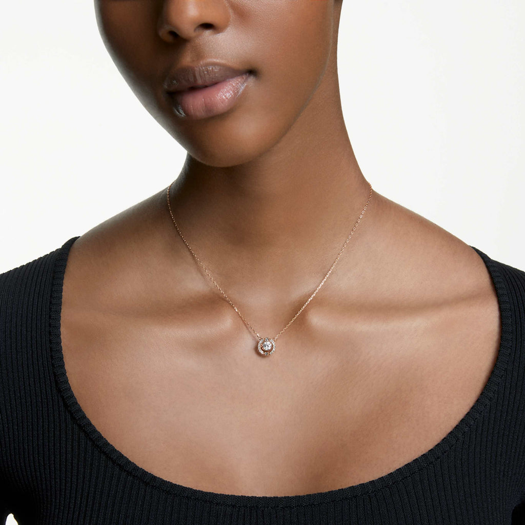 Swarovski Una necklace Round cut, White, 18K rose gold finish