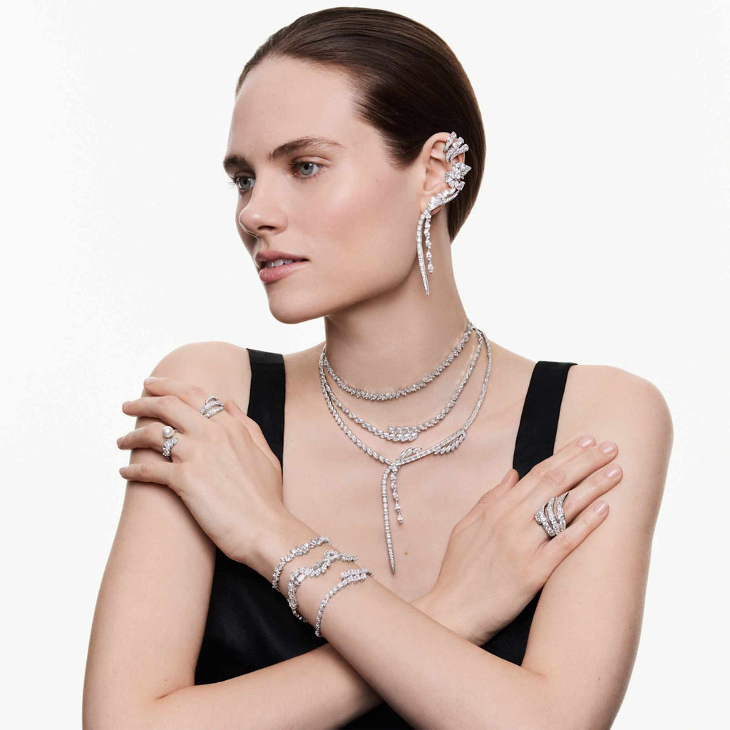 Swarovski Vienna ear cuffs Mixed cuts, Swan, White, Rhodium plated