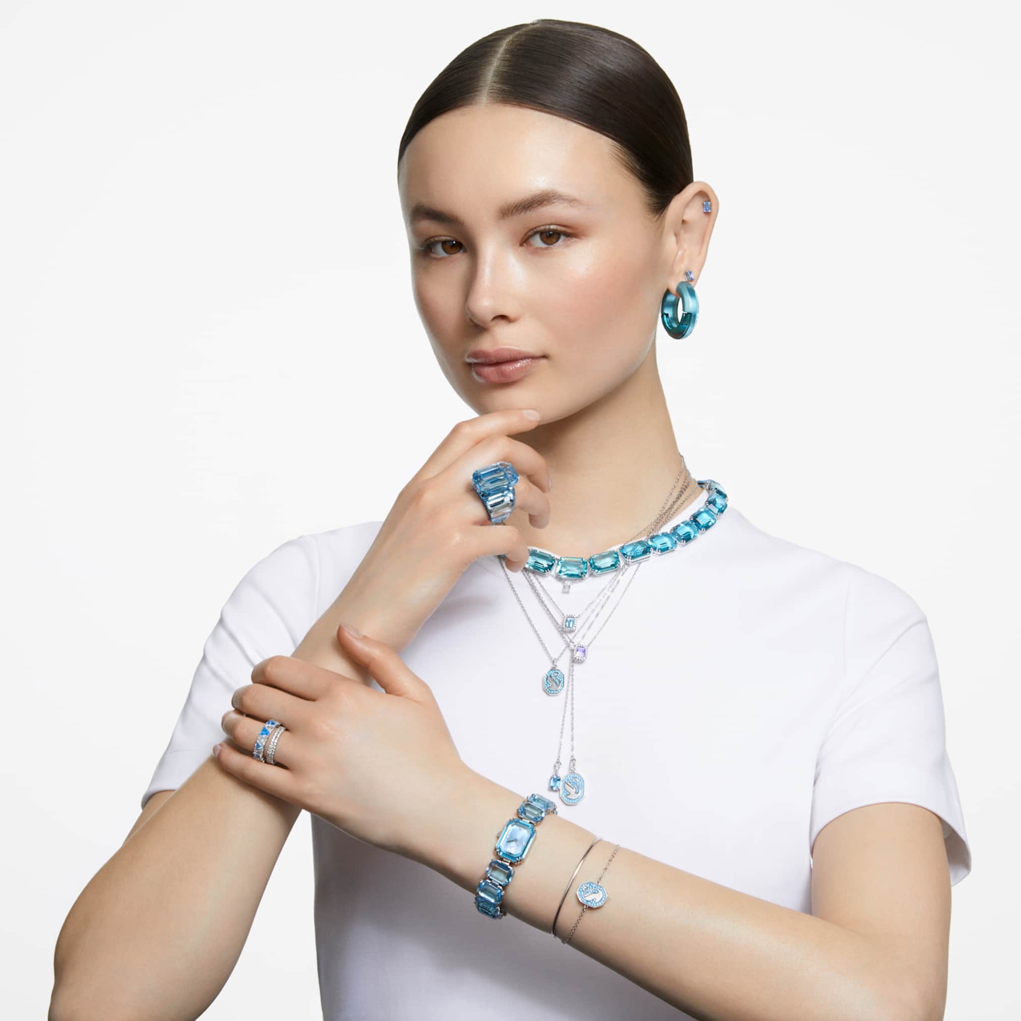 Swarovski Watch Octagon cut bracelet, Blue, Stainless steel