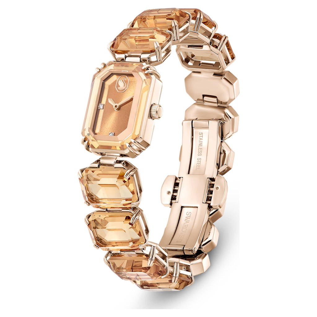 Swarovski Watch Octagon cut bracelet, Brown, Champagne gold-tone finish